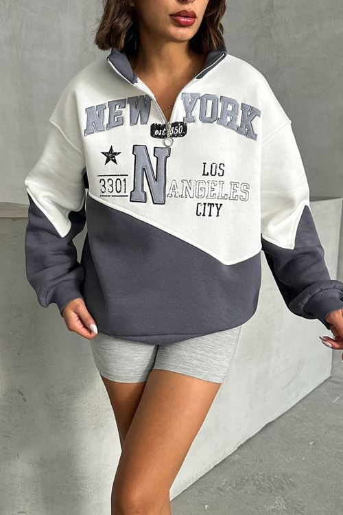 kadın antrasit fermuarlı New york sweat NBG050