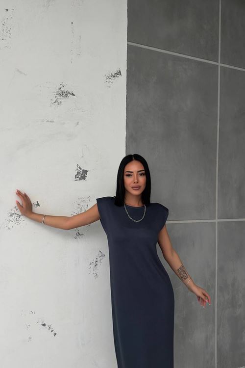 kadın vatkalı yırtmaç detaylı modal elbise NBG010