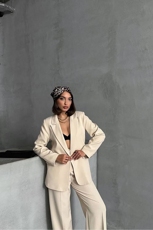 kadın gold düğme detaylı blazer ceket NBG077
