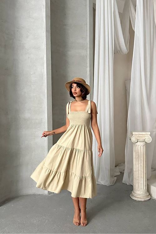 kadın askılı poplin kumaş yazlık elbise NBG091