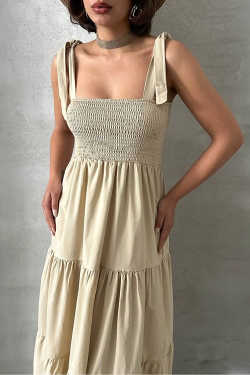 kadın askılı poplin kumaş yazlık elbise NBG091