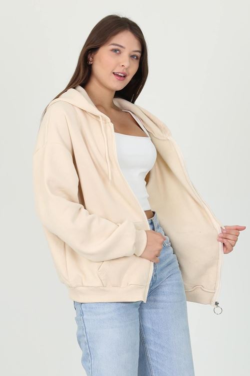 Kadın Kapüşonlu Cep Ve Fermuar Detaylı Sweatshirt Fvr003