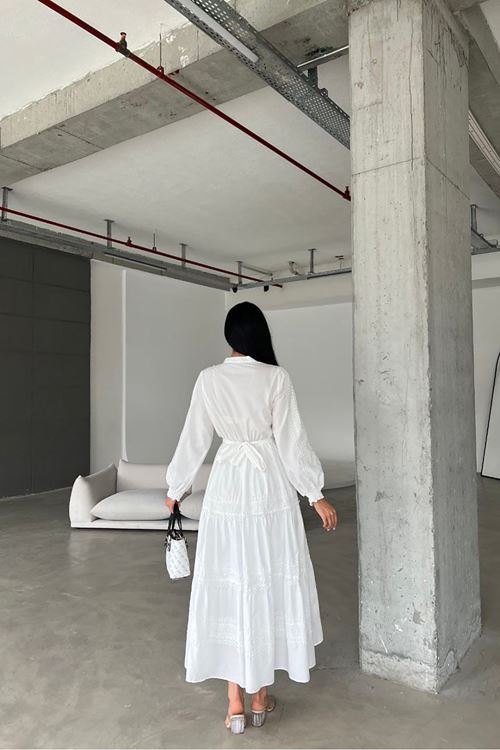 kadın ithal poplin dantel detaylı tasarım elbise NBMS4255