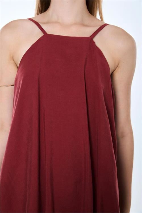 kadın bordo ince askılı asimetrik kesim bluz pantolon ikili takım NBMY4070