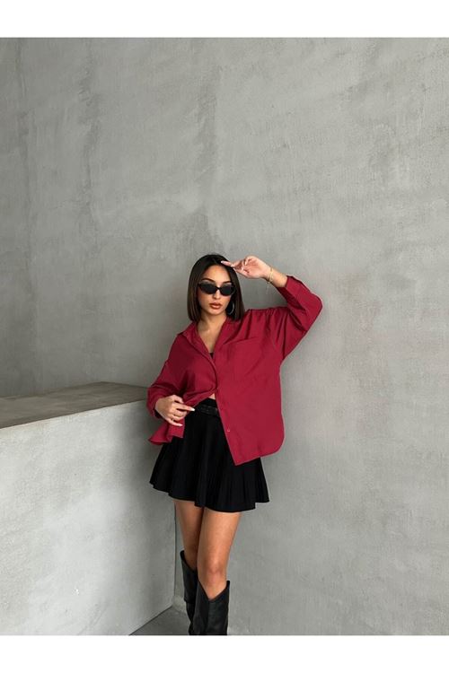 kadın oversize cep detaylı poplin gömlek NBG072