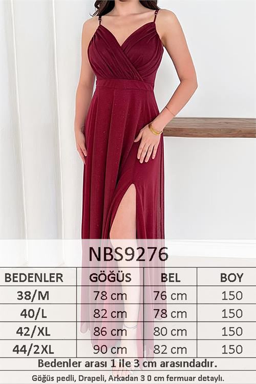 kadın ayarlanabilir askılı yırtmaçlı tül abiye elbise RYS9276