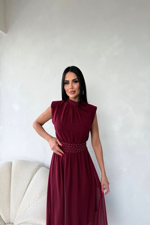 kadın kuşağı taş detaylı midi şifon elbise NBMY3509