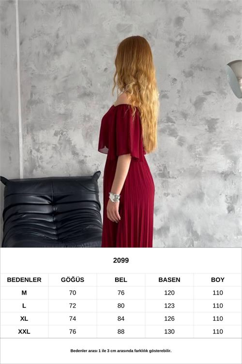 kadın madonna yaka piliseli şifon elbise NBK2099