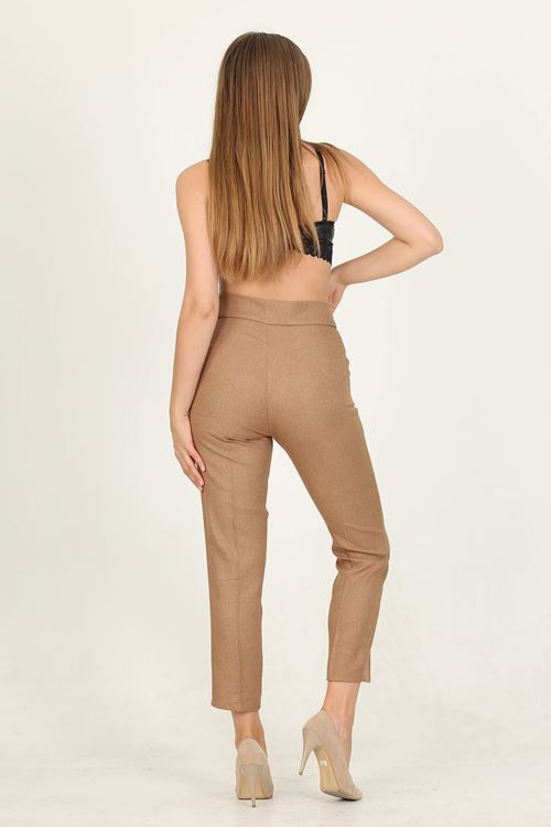 Kadın Camel Metal Kemerli Cepli Ofis Pantolon Qns028