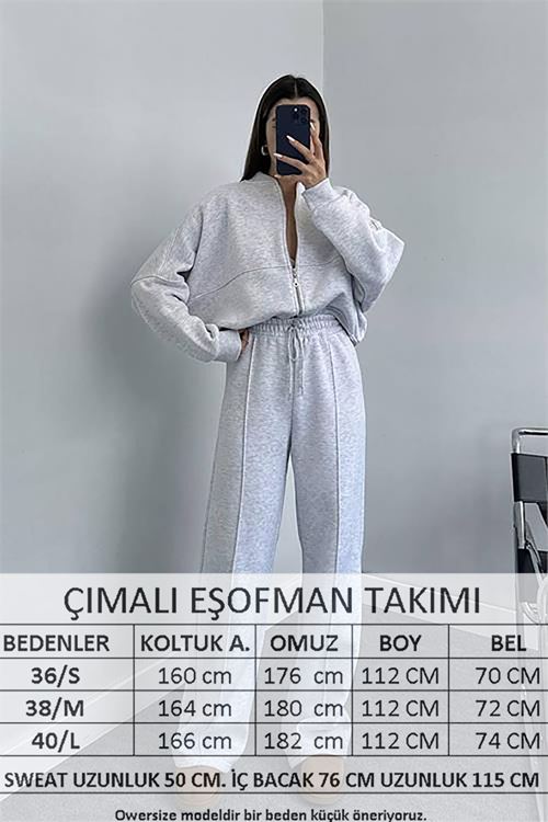 kadın penye 3 iplik şardonlu kumaş GTS022 - Gri