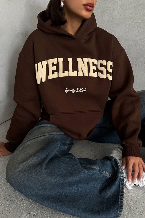 kadın kahve nakış detaylı kapuşonlu kışlık sweat NBG032