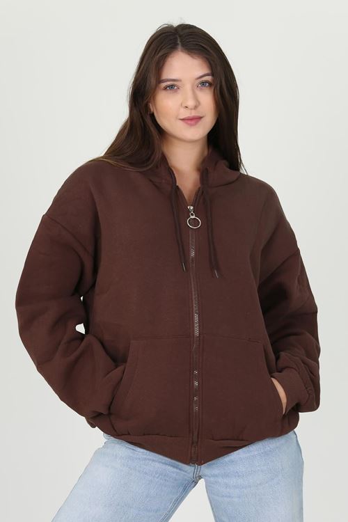 Kadın Kapüşonlu Cep Ve Fermuar Detaylı Sweatshirt Fvr003
