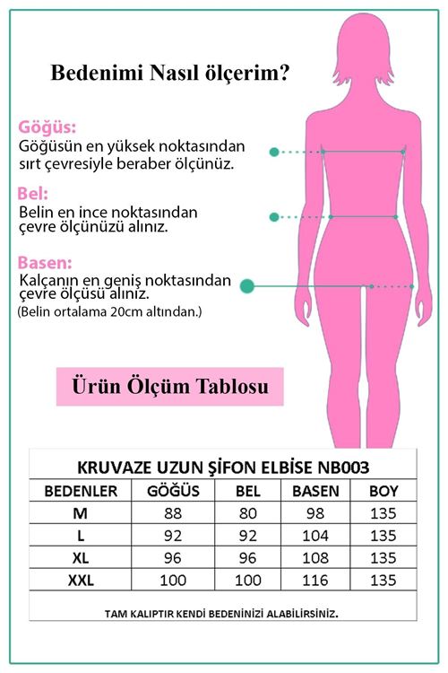 Kadın Yeni Sezon Astarlı Kruvaze Yaka Uzun Şifon Elbise Nb003