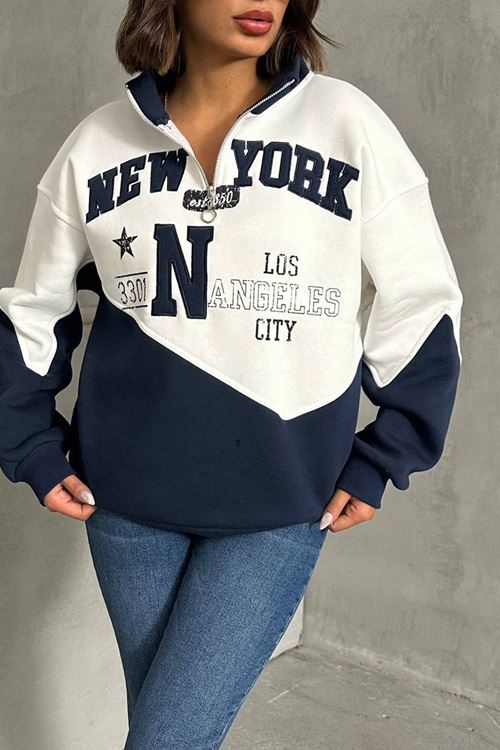 kadın lacivert fermuarlı New york sweat NBG050