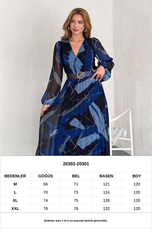 kadın astarlı midi boy şifon elbise NBK20301