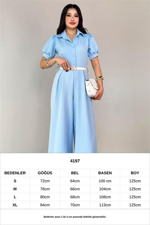 kadın gömlek yaka kemerli geniş paça tulum NBK4197