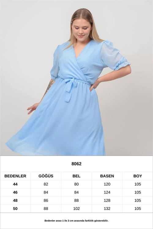 Kadın Bebe Mavisi Kruvaze Yaka Büyük Beden Şifon Elbise Nb8062