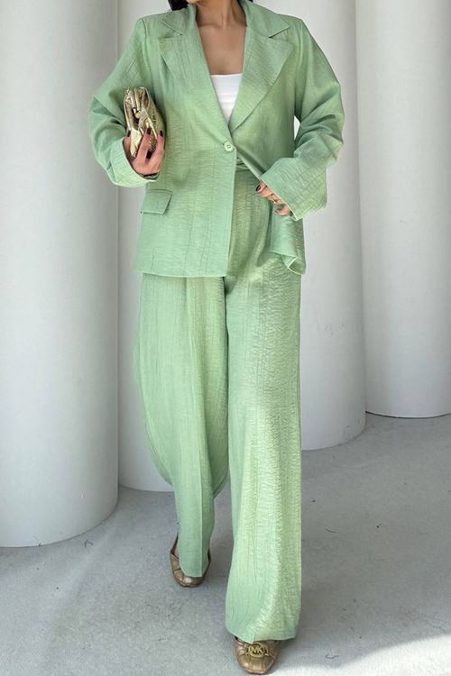 kadın mint yeşili oversize tek düğmeli blazer ceket pantolon takım NBSTR4085
