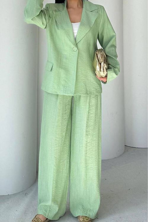 kadın mint yeşili oversize tek düğmeli blazer ceket pantolon takım NBSTR4085