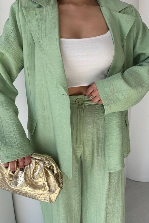 kadın mint yeşili oversize tek düğmeli blazer ceket pantolon takım NBSTR4085