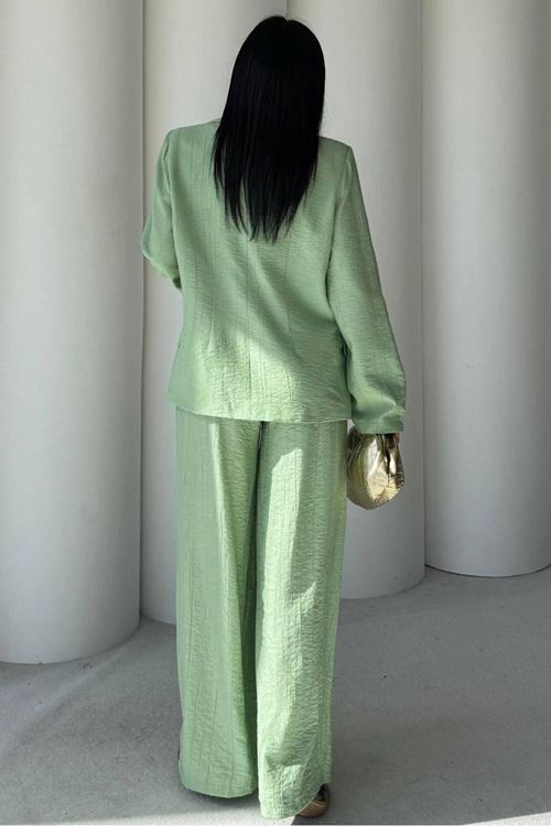 kadın mint yeşili oversize tek düğmeli blazer ceket pantolon takım NBSTR4085