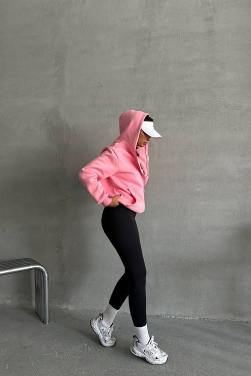kadın pembe kapuşonlu içi pamuklu sweat NBG030