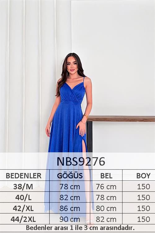 kadın ayarlanabilir askılı yırtmaçlı tül abiye elbise RYS9276