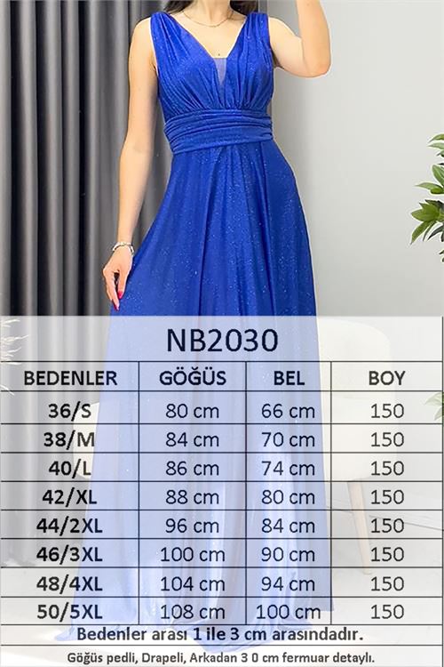 kadın saks drapeli tül abiye elbise NB2030