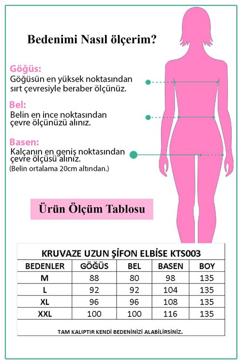 Kadın Şifon Kruvaze Yaka Saks Mavisi Uzun Elbise Kts003