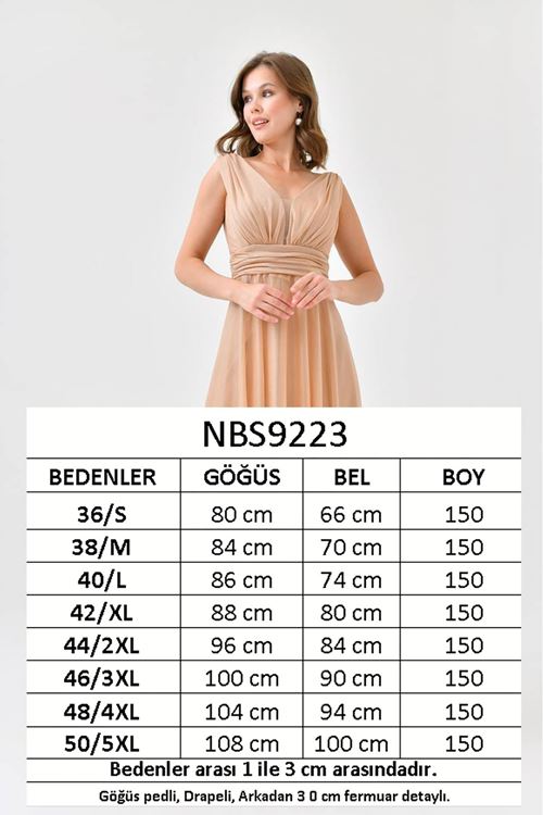 kadın gold v yaka simli tül abiye elbise NBS9223