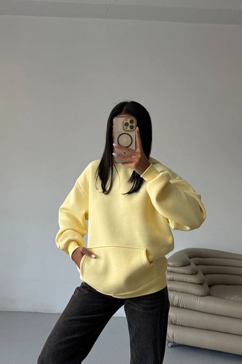 kadın kapüşonlu kanguru cepli oversize sweat NBG109
