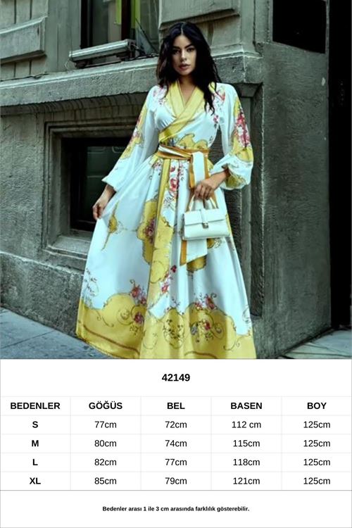 kadın kuşaklı midi boy desenli elbise NBMS42149