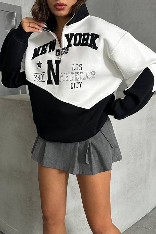 kadın siyah fermuarlı New york sweat NBG050