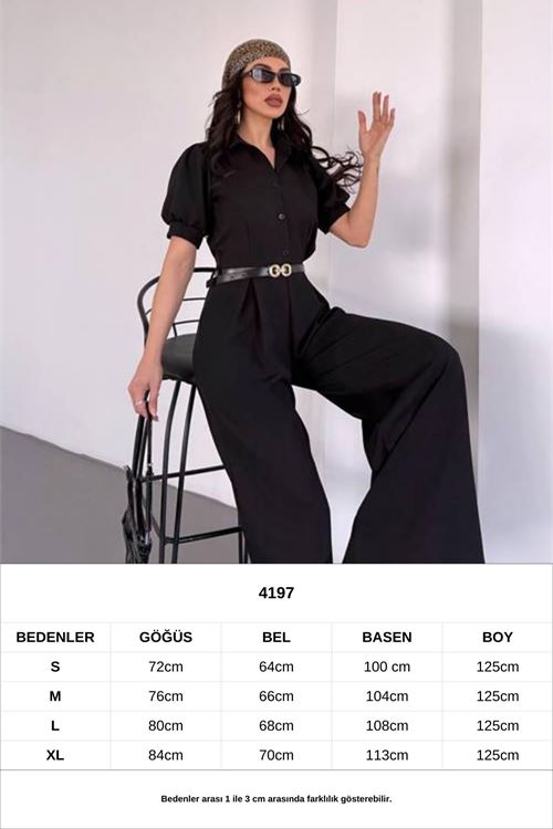 kadın gömlek yaka kemerli geniş paça tulum NBK4197