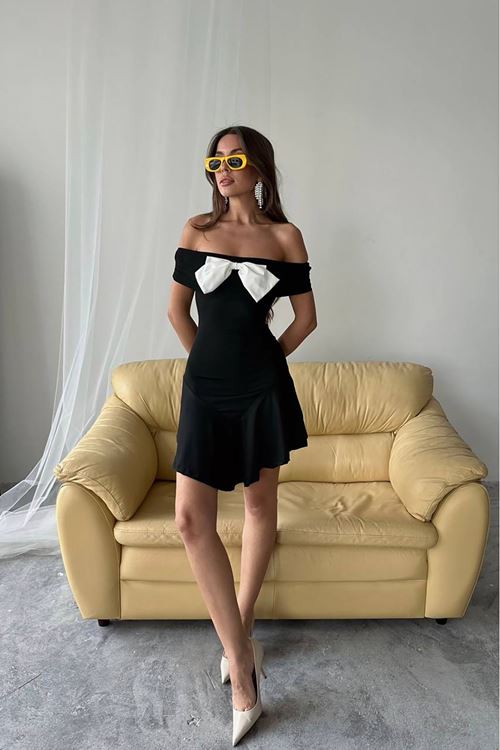 kadın mini boy likralı fiyonk elbise NBDF038