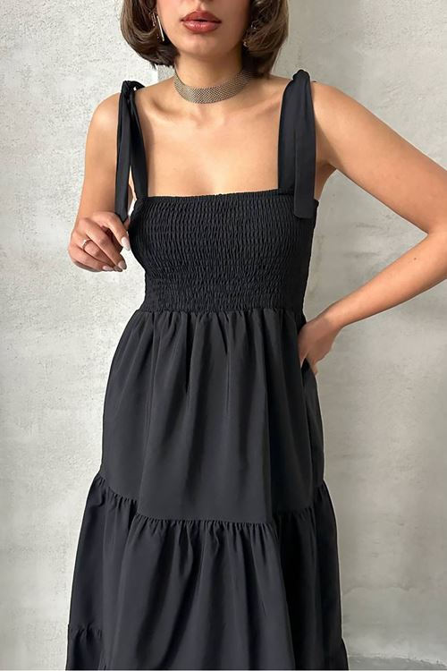 kadın askılı poplin kumaş yazlık elbise NBG091