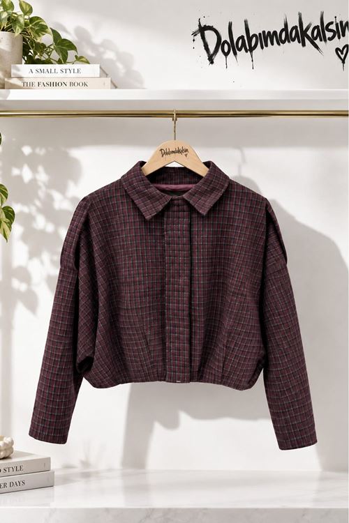 Kadın Ekose Desenli Fermuarlı Bomber Crop Ceket EFL038
