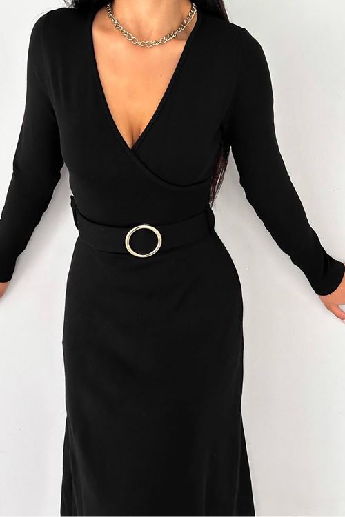 kadın kemerli midi boy elbise KKLF49