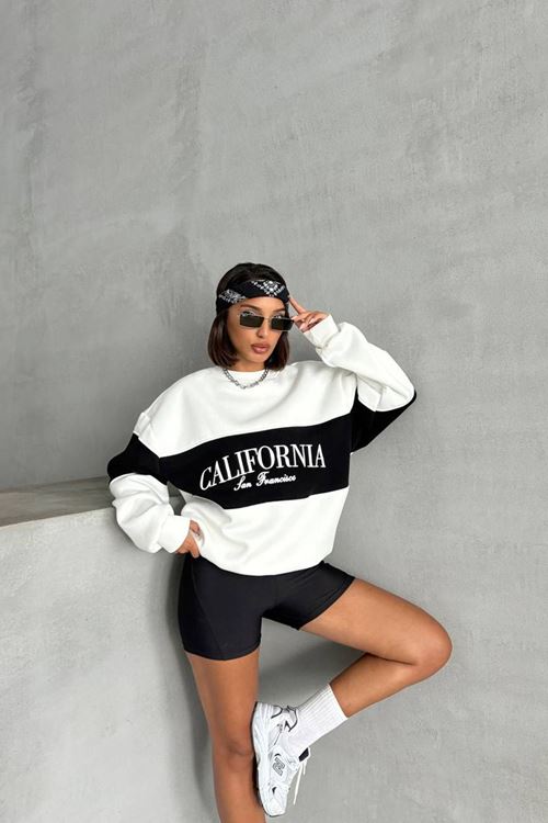 kadın siyah bisiklet yaka california sweat NBG038