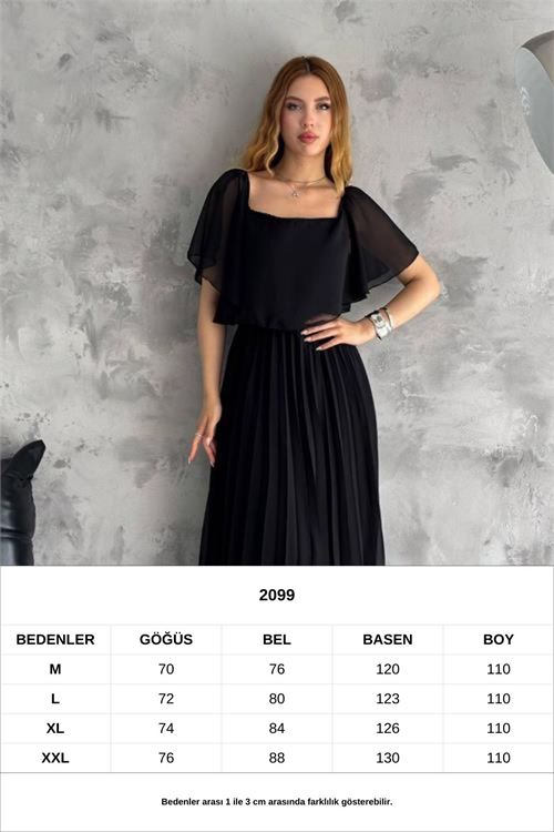kadın madonna yaka piliseli şifon elbise NBK2099