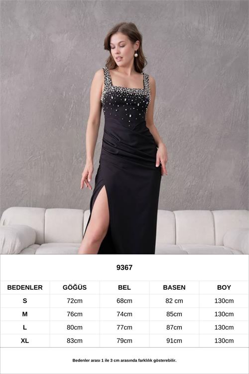 kadın taş detaylı askılı uzun abiye elbise NBS9367