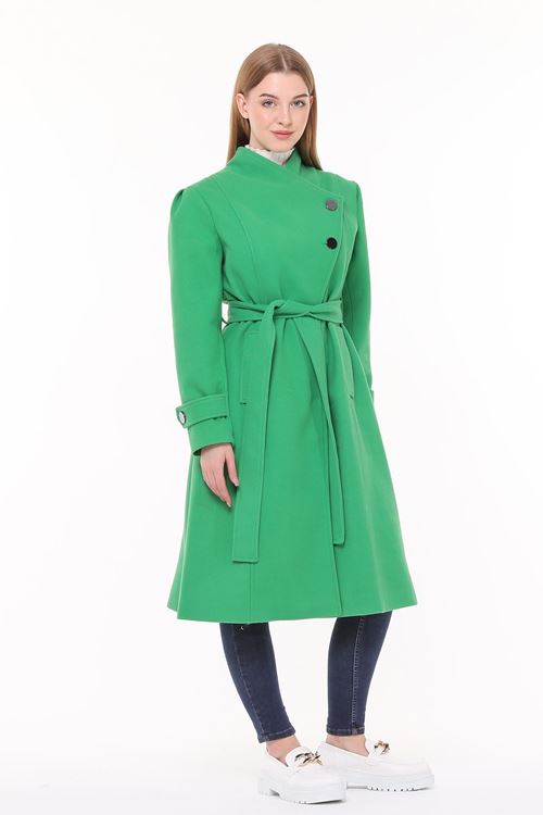 kadın midi oversize yün kaşe kaban - Benetton Yeşili