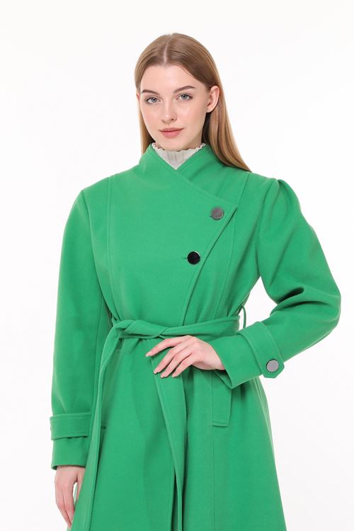 kadın midi oversize yün kaşe kaban - Benetton Yeşili