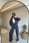 Neşeli butik kadın fermuarlı oversize sweat ve yüksek bel eşofman takımı NM018