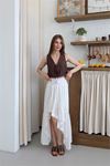 Neşeli butik kadın müslin kumaş asimetrik etek NBNP011