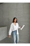 Neşeli butik kadın oversize cep detaylı poplin gömlek NBG072
