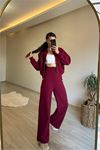 Neşeli butik kadın fermuarlı oversize sweat ve yüksek bel eşofman takımı NM018