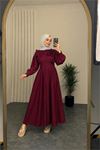 Neşeli butik kadın bordo belden oturtmalı çiçek detaylı premium tesettür elbise NBVQ4933