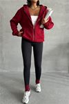 Neşeli butik kadın bordo kapuşonlu içi pamuklu sweat NBG030