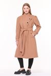Neşeli butik kadın midi oversize yün kaşe kaban NBPLTN03 - Camel